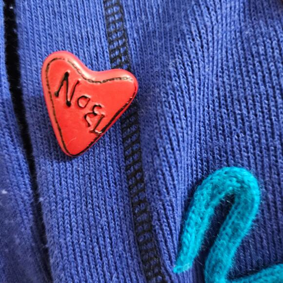 Sport Elle Ugly Christmas Sweater Blue Embroidered Caroling Noel Cardigan M - Picture 9 of 11